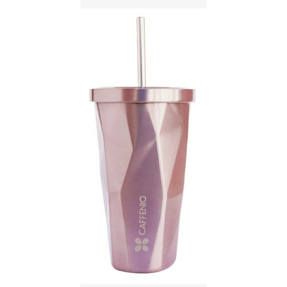Caffenio ROSE GOLD TERMO Pink Tumbler Stainless Steel Cup Straw Mexico 16 oz New